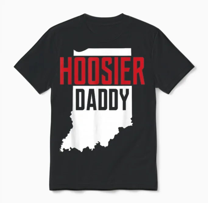 Hoosier Daddy Indiana State Map Gift Unisex T-Shirt in Black