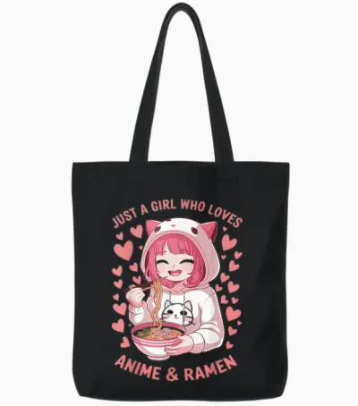Just a Girl Who Loves Anime Ramen Japonais Aliments Japonais Tote Bags - Black