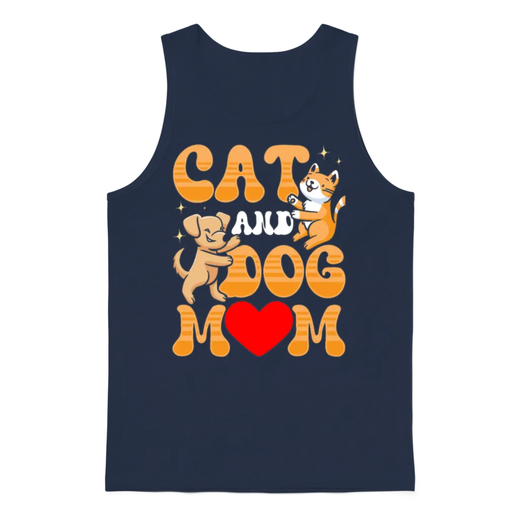 Cat and Dog Mom Dogs Cats Lover Unisex Tank Top - Navy