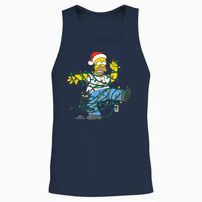 The Simpsons Holiday Homer Simpson Christmas Lights Tangle Unisex Tank Top - Navy