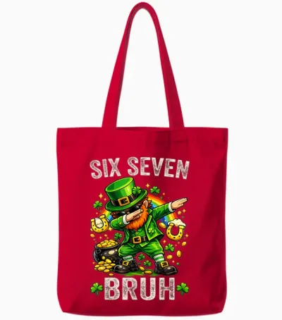 Bruh St Patricks Day Six Seven Kids Boys Men Women 67 Meme Tote Bags - Red