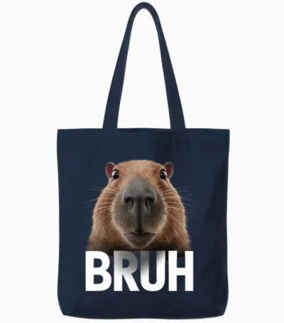 Funny Capybara Bruh Tote Bags - Navy