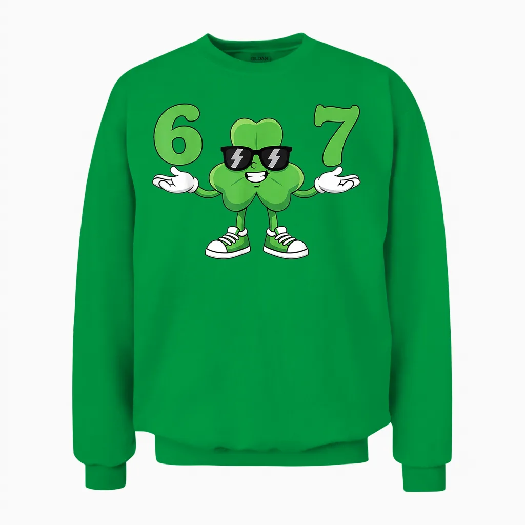 Funny Six Seven Saint St Patricks Day 67 Meme Boys Kids 6 7 Unisex Sweatshirt in Irish Green