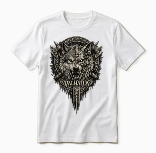 Wolf T-Shirt Wikinger Wolf Geschenk Odins Wölfe Valhalla Unisex T-Shirt - White
