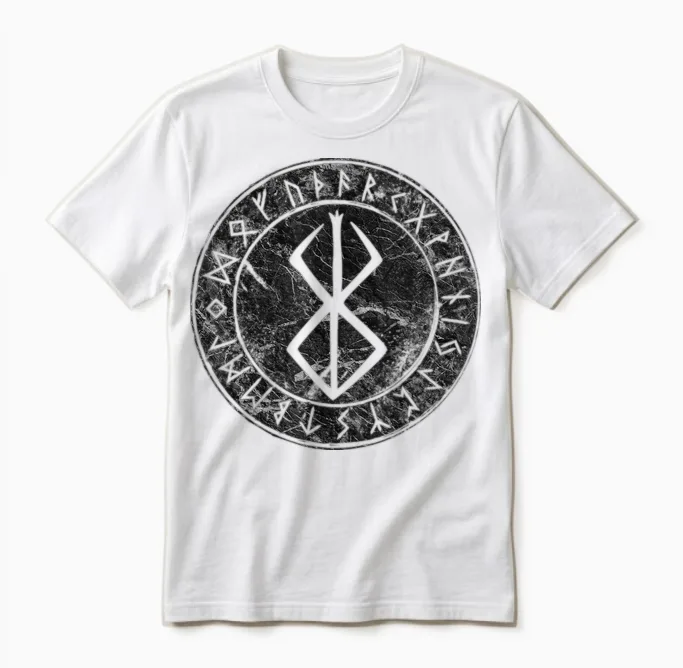 Rune Berserker Viking Symbol Futhark T-Shirt, Grey, S Unisex T-Shirt in White