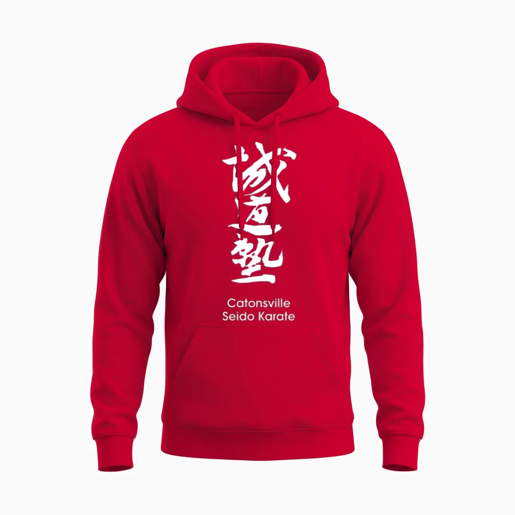 Seido Juku Kanji, Catonsville Seido Karate Unisex Hoodie in Red