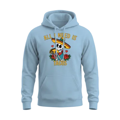 Skeleton Taco Lover Unisex Hoodie - Light Blue