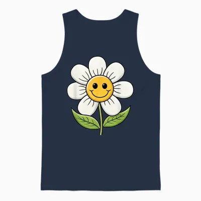 A Funny Flower with Face and Leaves Cheerful Flowers T-Shirt, Black, S Unisex Tank Top - Navy