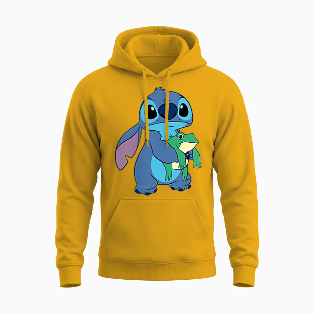 Disney Lilo & Stitch Small Pose T-Shirt, Black Unisex Hoodie in Gold
