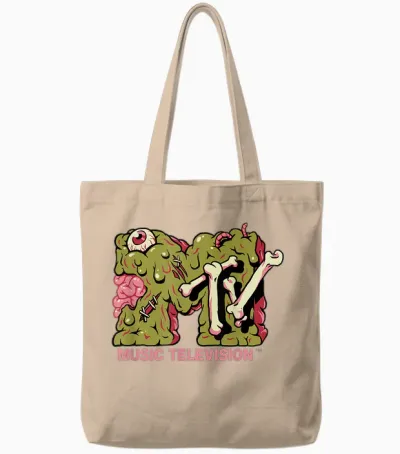 Mademark X Mtv - Mtv Logo Zombie Slime Brain Goo Undead Melted Mtv Tote Bags - Natural