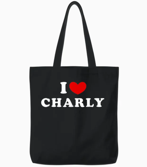 I Love Charly, I Love Charly T-Shirt, Black Tote Bags in Black