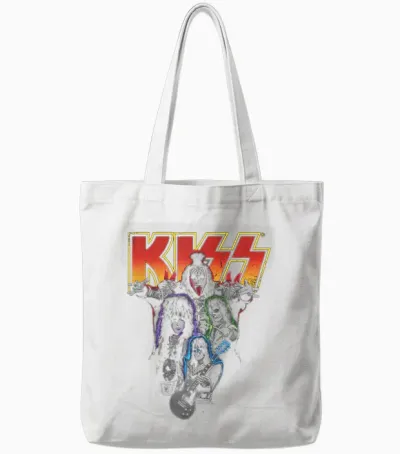 Kiss Hard Rock Music Band Neon Band by Rock off T-Shirt, Black Tote Bags - White