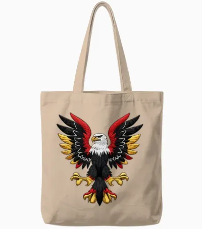 German Eagle with Black Red Yellow Wing Art Design Tote Bags - Natural