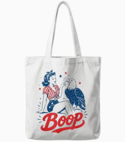 Boop Vintage Usa Girl and Eagle Funny Patriotic Retro Art Tote Bags - White