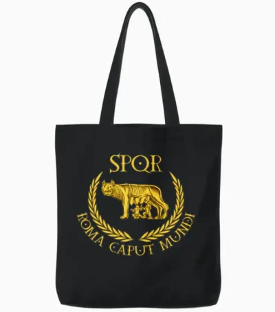 Spqr Roma Caput Mundi Capitoline Wolf Tote Bags - Black