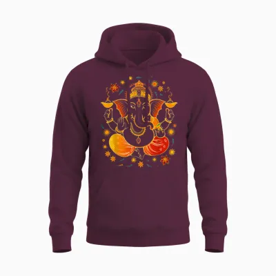 Hindu Ganesh Puja Elephant God India Meditation Yoga Murti T-Shirt, Black, S Unisex Hoodie - Maroon