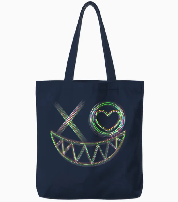 Music Festival Rave Face Electro Techno T-Shirt, Black Tote Bags in Navy