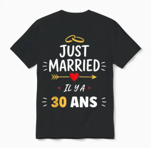 Fête Mariés Humour Couple Anniversaire Mariage 30 Ans Unisex T-Shirt in Black