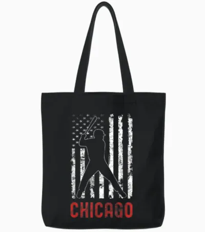 Chicago Illinois American Flag Baseball Weathered Tote Bags - Black