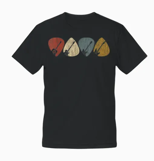 Guitarist, Musician Guitar Pick T-Shirt - Unisex-Adults - Black - Small - Short Sleeve - Crew Collar - Modern - Retro - Vintage Design Unisex T-Shirt - Black