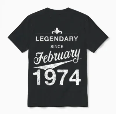 50th Birthday 50 Year Old Born February 1974 Gift Unisex T-Shirt - Black