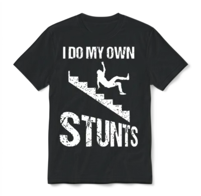 I Do My Own Stunts | Cool Clumsy Stuntman Joke Unisex T-Shirt - Black
