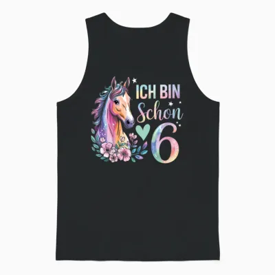 Children's T-Shirt with German Text "ich Bin Schon 6 Sechs Pferdellieber Pferde" (german Language) Unisex Tank Top - Black