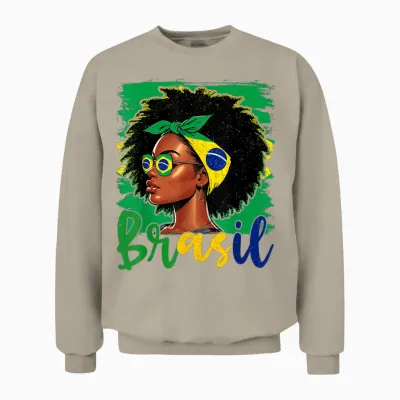 Brasileira Girl Brazil Flag Proud of Brazil Unisex Sweatshirt - Sand