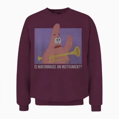 Spongebob Squarepants Patrick Is Mayonnaise an Instrument T-Shirt Small Unisex Sweatshirt - Maroon