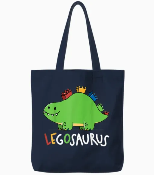Legosaurus Legos Saurus T-Shirt, Black Tote Bags - Navy