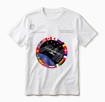Nasa Worm and Esa Logo Iss International Space Station Unisex T-Shirt - White