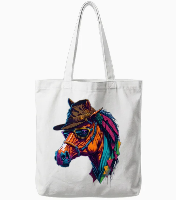Colorful Horse with A Lovers Gift Tote Bags in White