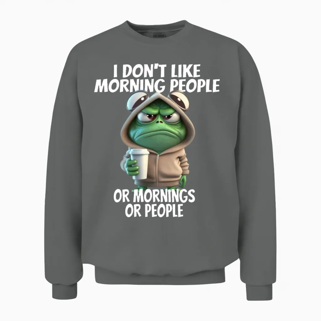 Funny Frog Design for I Don't Like Morning People Unisex Sweatshirt in Graphite Heather