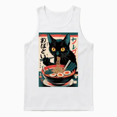 Anime Manga Kawaii Otaku Ramen Cat Christmas Gift T-Shirt, Black Unisex Tank Top - White