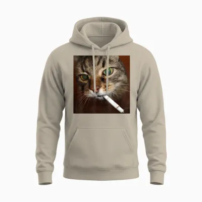 Cat Meme Cat Smoking Cigarette Unisex Hoodie - Sand