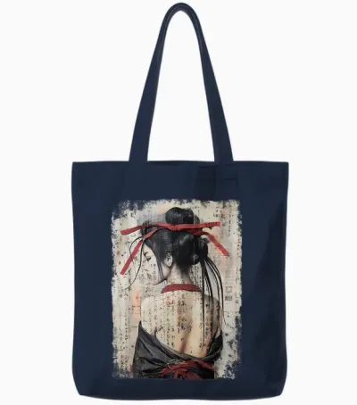 Geisha Asia Japan Woman Vintage Culture Tokyo Geisha T-Shirt, Black Tote Bags - Navy
