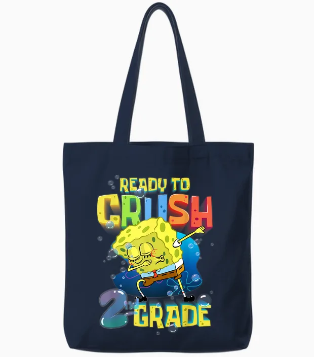 Spongebob Dabbing Ready to Crush 2nd Grade School Spongebob Tote Bags in Navy