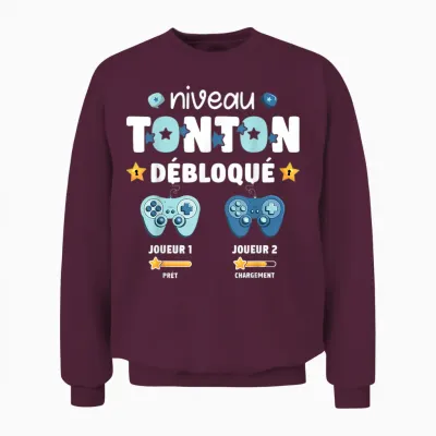 Unlocked Tonton Level Announcement Pregnancy Tonton Geek T-Shirt, Black, S Unisex Sweatshirt - Maroon