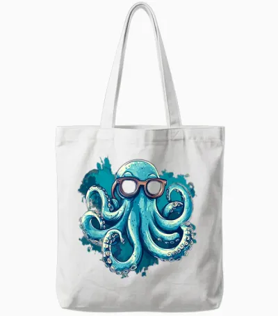 Blue Octopus with Empty Glasses Costume for Boys and Girls T-Shirt, Black Tote Bags - White