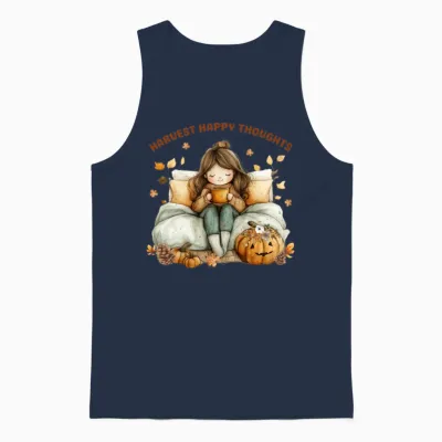 Harvest Cozy Autumn Girl Illustration Unisex Tank Top - Navy