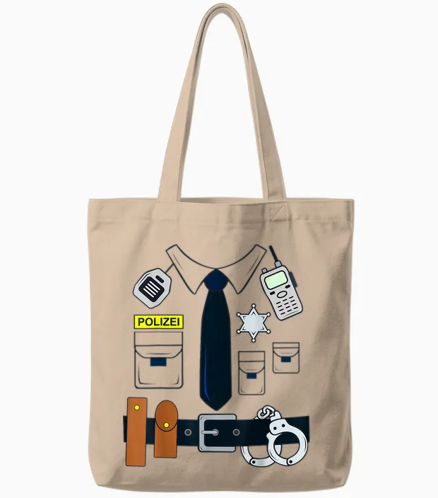 German Police Uniform Policeman Fancy Dress Police Costume T-Shirt, Blue Tote Bags in Natural