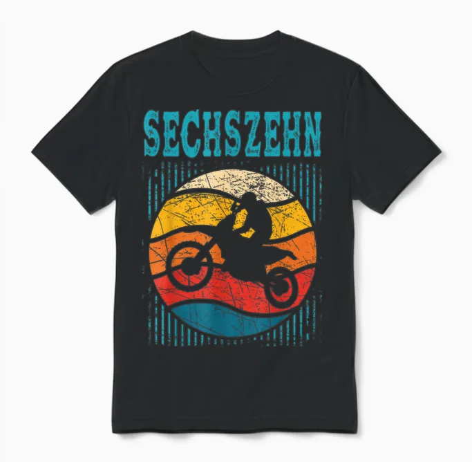 16. Geburtstag Cooles Motocross Retro Motorrad Junge Mädchen Unisex T-Shirt in Black