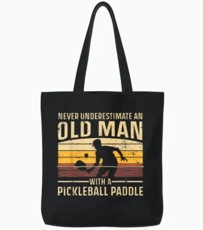 Cool Pickleball Art for Men Grandpa Paddle Pickleball Player Tote Bags - Black