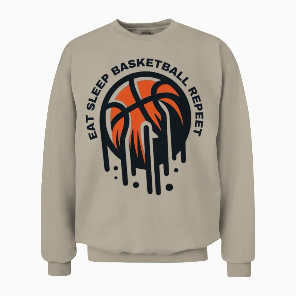 Eat Sleep Basketball Repeat Unisex Sweatshirt in Sand