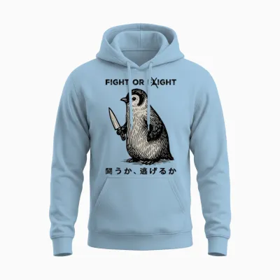Funny Fight or Flight Meme Penguin with Knife Unisex Hoodie - Light Blue