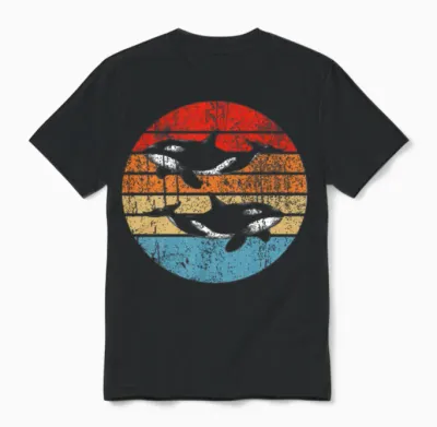Retro Killer Whale Hoodies Unisex T-Shirt - Black