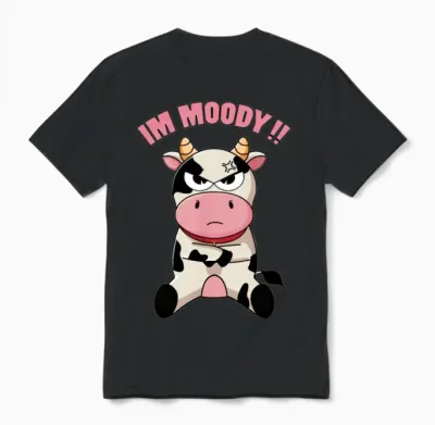 Funny Moody Cow Moo Unisex T-Shirt - Black