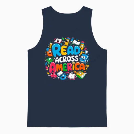 Reads Across Tee America Reading Teacher Books Reader Unisex Tank Top - Navy