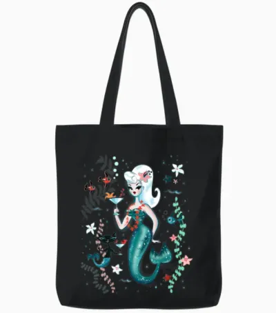Martini Mermaid Blonde Tote Bags - Black