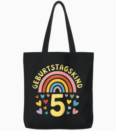 5. Geburtstag Kindergeburtstag Fünfter Geburtstag Regenbogen Tote Bags - Black